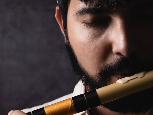 Handcrafted bamboo flutes by Radhe Flutes artisans.
