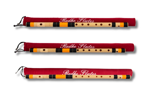 Radhe Flutes | COMBO PACK | PVC Fiber Bansuri | G Natural, C Natural & C Sharp | Right Handed | Beige Flute With Black & Orange Threads | Hand Crafted by Tej Sharma
