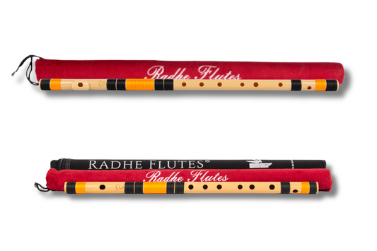 Radhe Flutes | COMBO PACK | PVC Fiber & Bamboo Bansuri | G & C Natural | Right Handed | Beige Flute With Black & Orange Threads | Hand Crafted by Tej Sharma