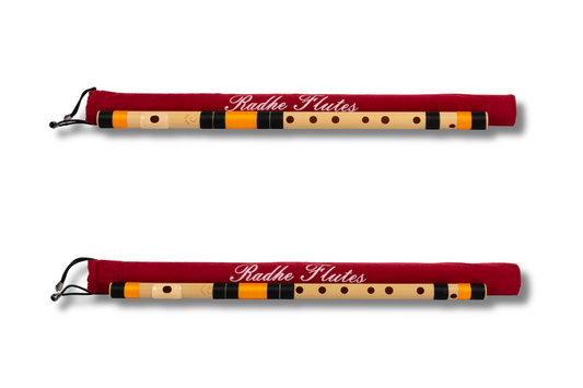 Radhe Flutes | COMBO PACK | PVC Fiber Bansuri | C Natural & C Sharp | Right Handed | Beige Flute With Black & Orange Threads | Hand Crafted by Tej Sharma