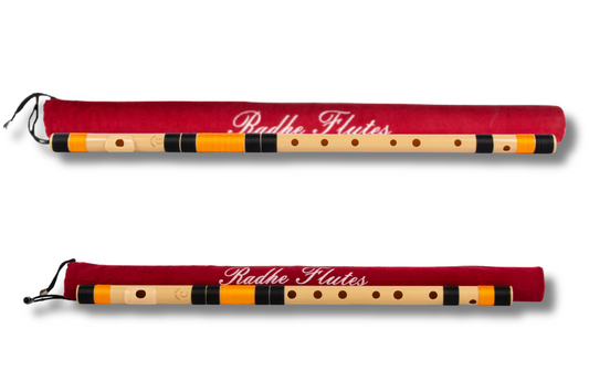 Radhe Flutes | COMBO PACK | PVC Fiber Bansuri | C Natural & G Natural | Right Handed | Beige Flute With Black & Orange Threads | Hand Crafted by Tej Sharma