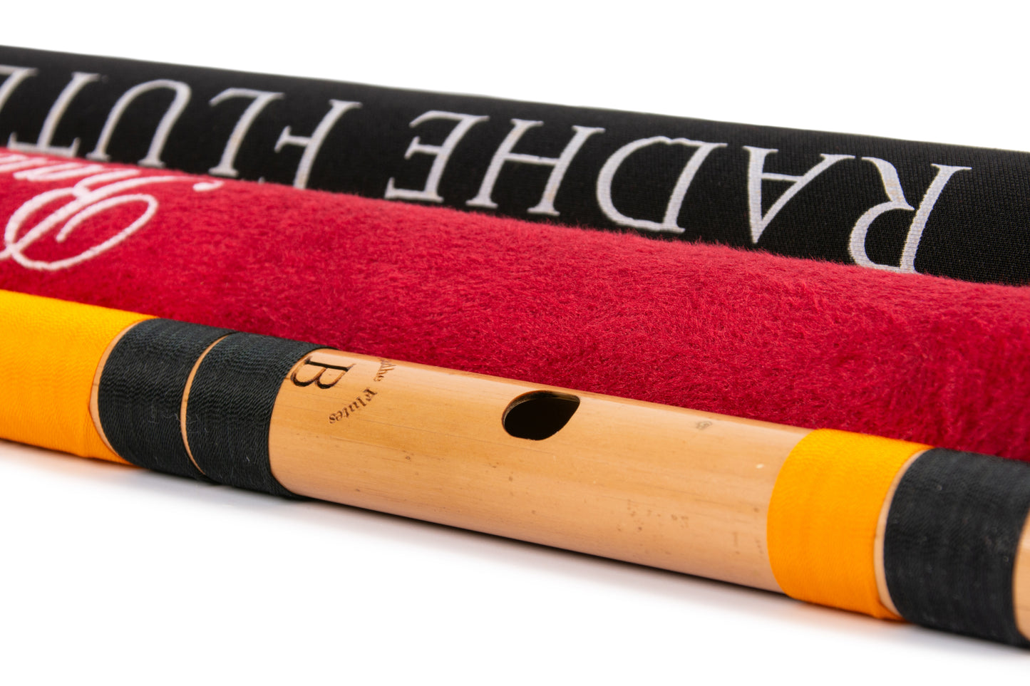 Side angle view of RF Bamboo B Natural Base Octave Flute