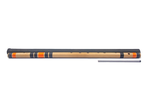Radhe Flutes Bamboo G Natural Bansuri Base Octave with Hard Cover 25"inches